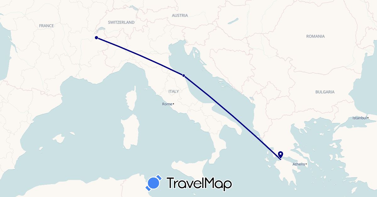 TravelMap itinerary: driving in France, Greece, Italy (Europe)
